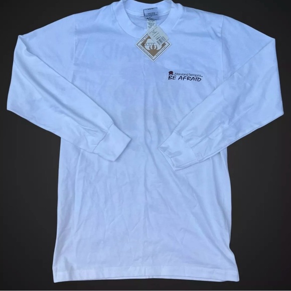 Vintage 90s Maryland Terrapins BE AFRAID Long Sleeve Tshirt Size Small NOS - Picture 2 of 8